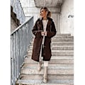 Miniatyrbillede 3 af 5: Dame Fleece Frakke, Forår Og Vinter Mode Fuzzy Jakke Kunstig Pels Fluffy Cardigan Overfrakke (5XL BRUN)