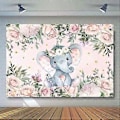 Miniatyrbild 3 av 5: 6.5x5ft Rosa Blommor Elefant Baby Shower Bakgrund Könsavslöjande Söta Elefant Blommiga Fotobås Bakgrunder Baby Nyfödd Födelsedag för Flicka Fotografi