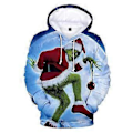 Miniatyrbilde 1 av 3: Hettegenser med 3D-trykk for menn og kvinner - Jul, Grinch - Langærmet, hettegenser, genser, hettegenser, løs juletopp, gave (2XL D)