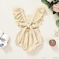 Miniatyrbillede 3 af 5: KATEA Spædbarn Pige Rufflet Ærmeløs Romper Casual Sommer Jumpsuit Bomuld Linned Tøj