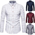 Miniatyrbild 2 av 5: Herrar Skjorta Rutiga Tryck Långärmad Knappar Formell Enkelknäppt Varm Business Plus Size Höst Topp Man Kläder (3XL Grå)