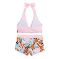 Miniatyrbilde 3 av 4: Dame Badedrakt med Bladtrykk, Polstret Bikinisett, Halterneck BH, Sløyfetopp, Høy Livvidde, Boy Shorts, Sommerstrandbadedrakt (XL Lys Rosa)