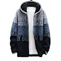 Miniatyrbilde 1 av 5: Fianao Herre Strikket Jakke Fargeblokk Hetteskjerf Høst Vinter Tykk Pluss Varmt Cardigan Genser (3XL Lys Grå)