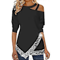 Miniatyrbillede 1 af 2: Dametøj Langærmet Off Shoulder Splice T-shirt Sommer Bluser Topper Fest Løse Skjorter Tees (S sort)