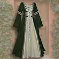 Miniatyrbillede 4 af 5: Kvinder Middelalder Retro Hof Prinsesse Cosplay Kostume Lang Kjole Elegant Heks (S Khaki)