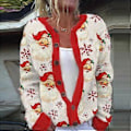 Miniatyrbilde 1 av 2: Stygg Julegenser for Kvinner Xmas Knapp-Ned Cardigan Vinter Strikket Yttertøyjakke (2XL F)