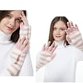 Miniatyrbillede 4 af 5: Plush Strikket Handsker Strækbare Handsker med Flip Top Stribede Fingerløse Handsker (Lyselilla)