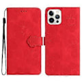 Miniatyrbillede 1 af 5: Til iPhone 12 Pro 6.1 tommer Blomster Præget PU Læder Telefon Cover Foldbart Stativ Pung Cover (Stil D)