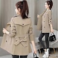 Miniatyrbilde 4 av 4: Vår Høst Trenchcoat Dameklær Slim Langermet Kort Vindjakke med Belte Casual Yttertøy Dame Topper Fôr (M beige)