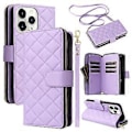 Miniatyrbillede 1 af 5: Til iPhone 11 Pro Etui Rhombus PU Læder Flip Telefon Cover Lynlås Pung (Style E)