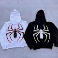 Miniatyrbild 4 av 5: Mörk Spindeltryckt Hoodie Pullover Tröja High Street Retro Lös Hip Hop Punk Kpop Dans Vinterkläder Långärmad Topp (L Svart)