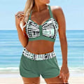Miniatyrbillede 3 af 4: Dame Badetøj Bikini 2 Dele Badedragt Rygløs Halter Beach Wear Blå Broderede Bølger Print Bade Dragter (2XL lyseblå)