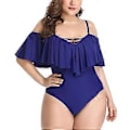 Miniatyrbillede 3 af 5: Plus Size Off Shoulder Badedragter i ét stykke til kvinder, mavekontrol, badetøj (2X-Large Blå)