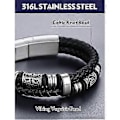 Miniatyrbillede 3 af 5: Mænds Dobbelt Række Sort Flettet Læder Armbånd Rustfrit Stål Perler Dobbelt Lag Læder Snøre Armbånd Armbånd Gave Til Mænd, 21cm