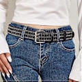 Miniatyrbillede 4 af 5: Herre Nittebælte Spænde Justerbart Taljebælte til Kjole Jeans Bukser Bælte Damer (sort)