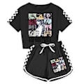 Miniatyrbilde 2 av 3: 2-delt sett 7-14 år Jenter Taylor Swift The Eras Tour Sommer T-skjorte Topper Shorts Pjs Loungewear Tracksuit Antrekk (9-10 år Svart)