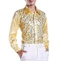 Miniatyrbillede 1 af 5: Herre Luksus Pailletter Performance Skjorte Revers Langærmet Enkeltknappet Bryllupsscene Skjorte Slim Fit Formel Casual Skjorte Toppe (XL gylden)