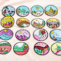 Miniatyrbillede 3 af 3: 16 runde broderede badges Udendørs dyremærker Tøjtilbehør