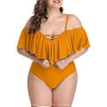 Miniatyrbillede 5 af 5: Plus Size Off Shoulder Badedragter i ét stykke til kvinder Mavekontrol Badedragter Badetøj (4X-Large Gul)