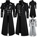 Miniatyrbillede 1 af 4: Vintage Halloween Middelalder Steampunk Assassin Elves Pirat Kostume Voksen Mænd Sort Lang Split Jakke Gothic Armor Læderfrakker (L Sort)