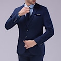 Miniatyrbild 3 av 5: 1 Set Blazer Byxor Enfärgad Nedåtvänd Krage Långärmad Slim Fit Två Knappar Formell Kostym Bankett Bal (5XL Himmelblå)