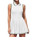 Miniatyrbilde 1 av 5: Charmleaks Dame Tennis Kjoler Ribbestrikket Polo Golfkjole Halv Glidelås Plissert Treningskjole med Innebygde Shorts og BH (XS hvit)