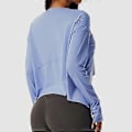 Miniatyrbillede 4 af 5: Kvinders Langærmet Træningsskjorte Løstsiddende Tommelhul Flowy Strækbar Yoga Atletisk Casual Top (XL Blå)