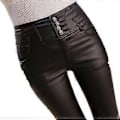 Miniatyrbillede 1 af 5: LLSB ygqzm Vinter Varme Bukser Kvinde PU Læder Fløjlsbukser Elastiske Pencil Skinny Bukser Dame Tætsiddende Bukser (XXL)