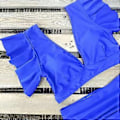 Miniatyrbillede 5 af 5: QQDD Dame Flæse Høj Talje Badedragt Todelt Push Up Tropisk Print Bikini (L Blå)