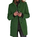 Miniatyrbillede 1 af 2: Dame Casual Tyk Blend Stående Krave Enkeltbryst Peacoat (S grøn)