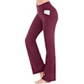 Miniatyrbillede 1 af 3: Dame Fit & Flare Plain Bukser Bløde Åndbare Casual Lange Bukser Høj Talje Sommer Elastisk Talje Knapper (L Vinrød)