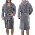 Miniatyrbilde 4 av 5: Langarmet lommebelte, ensfarget, herrebadekåpe, varm vinter, hette, lang fleece, hjemmekaftan, nattøy (5XL grå)
