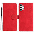 Miniatyrbillede 1 af 5: Til Samsung Galaxy A32 5G/M32 5G PU Læder Wallet Cover Blomster Prægning Telefon Cover med Støttefod (Style D)