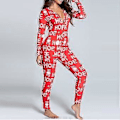 Pikkukuva 3 / 5: Naisten Joulupainatteiset Yksipalaiset Pyjamat Kotikäyttöön Uniasu Pyjamat (XL Punainen Kirjain)