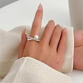 Miniatyrbild 3 av 5: Shell Pearl Statement Ring för kvinnor flickor Imitation Pearls Cubic Zirconia Cross Open Band Promise Rings Comfort Fit Dai