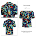 Miniatyrbilde 4 av 5: Skjorte med korte ermer og trykk for menn - Stilig og avslappet, med nedfellbar krage, knappestolpe, strandskjorte for ferie og fest (2XL Mørk blå)