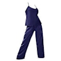 Miniatyrbild 1 av 5: Dam 2-delad Pyjamas Supermjuk Rygglös Linne Topp Långbyxor Sovkläder Loungewear Set (L Marinblå)