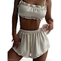 Miniatyrbild 5 av 5: 2-delat Pyjamasset för Kvinnor Sexig Vit Cami Topp och Shorts Sovkläder Lounge Set Sött Pyjamasset för Kvinnor (S)
