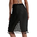 Miniatyrbillede 2 af 2: Dames Sommer Tassel Sarong Coverups Badetøj Gennemsigtig Wrap Badetøj Skørt Strand Bikini Cover Up Badetøj (Sort)