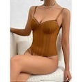 Miniatyrbilde 5 av 5: Kvinners Sexy Bodystocking Lace Mesh Jumpsuit Formende Ryggløs En-delt Bustier (XS Kaffe)