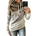 Miniatyrbilde 1 av 2: Fargeblokk Cowl Neck Hettegenser Pullover Langermet Sport Sweatshirt med Hette for Kvinner (3XL Khaki)