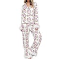 Miniatyrbild 1 av 4: Dam Pyjamas Set med Fjäderkant Långärmad Knappuppslagen Topp Byxor 2-delad Loungeset Satin PJs Pyjamas Nattkläder (M Vit)