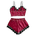Miniatyrbild 2 av 4: Dam Underkläder Spets Siden Satin Cami Linne Toppar Shorts Pyjamas Set Sovkläder Nattkläder Pj's -NMAOV(L Vinröd)