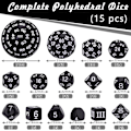 Pikkukuva 2 / 5: 15kpl Polyhedral-noppasetti, Musta ja Valkoinen, Polyhedral-noppasetti