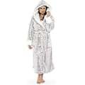 Miniatyrbild 3 av 5: Fleece Badrocka Dam Kvinna Mjuk Dressing Gown Huvad Fluffy Handduk Lång Badrock (2XL Grå)