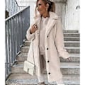Miniatyrbilde 1 av 5: Fleecejakke for kvinner, vår- og vintermote, fuzzy jakke, kunstig pels, fluffy cardigan, overfrakk (5XL BEIGE)