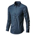 Miniatyrbillede 1 af 2: Mænd Lapel Hals Løstsiddende Skjorte Casual Langærmet Almindelig Knapper Ned Formelle Business Skjorte Topper (2XL Blå)