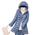 Miniatyrbilde 1 av 5: Vinterjakke for kvinner, lang, slank passform, hette, varm jakke, egnet for vennegrupper (L Haze Blue)