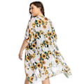 Miniatyrbillede 4 af 4: Piges badedragt bluse mesh blomsterprint sexet lang dame strand cover-up dame badetøj Sort baggrund med orange mønster