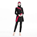 Miniatyrbild 1 av 4: Hög Elastisk Baddräkt för Kvinnor Muslimsk Strandbadkläder Burkini Heltäckande Islamiska Strandkläder (6XL svart, röd)